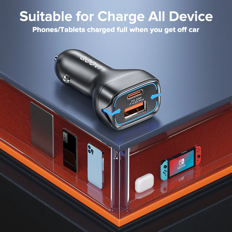 QOOVI 42.5 واط شاحن سيارة PD USB نوع C شحن سريع آيفون 17 برو شحن سريع 3.0 شاحن هاتف السيارة لشاومي سامسونج POCO