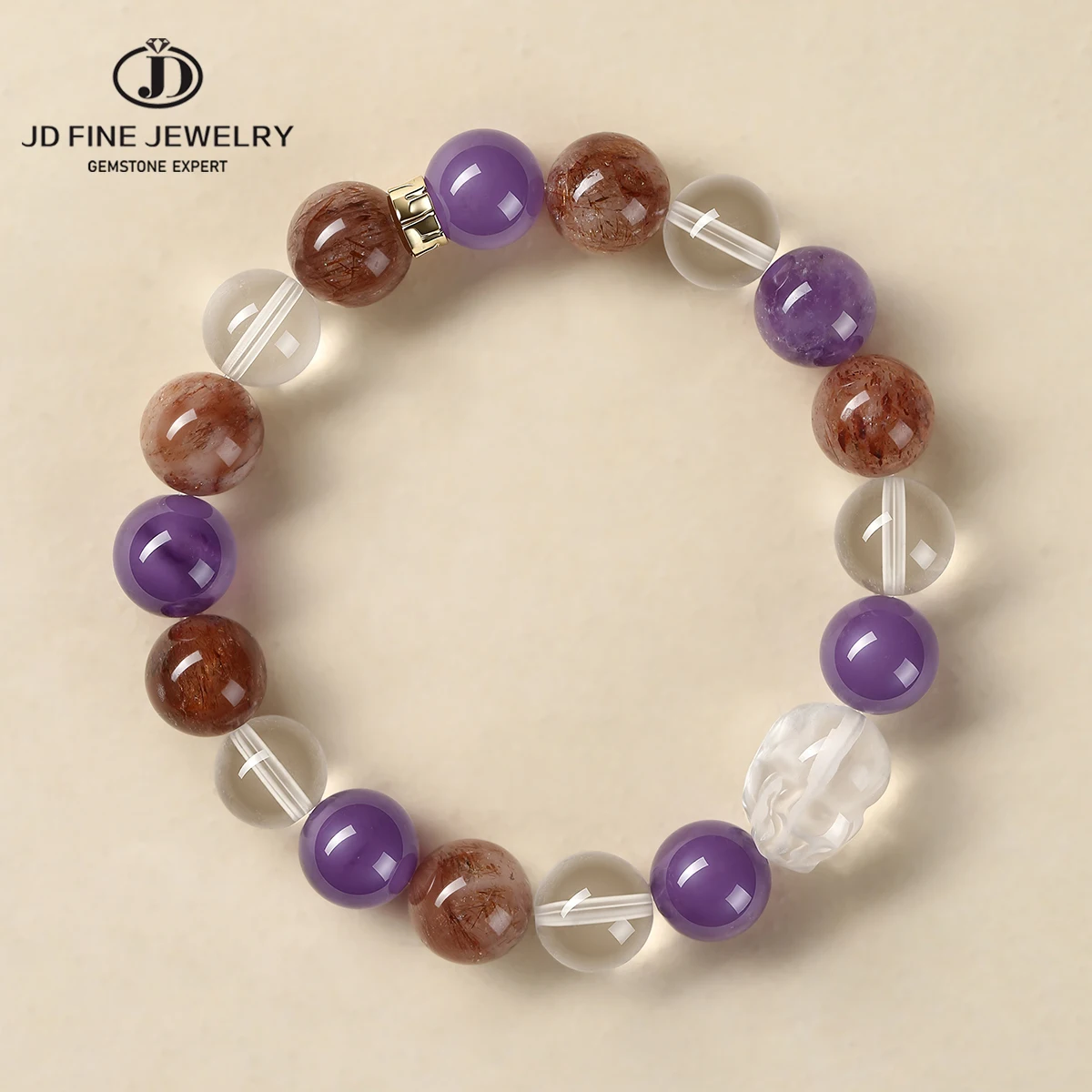 

JD Natural Stone Super Seven Amethyst Rutilated Quartz Pixiu Bracelets Women Colorful Charm Crystal Energy Healing Lucky Gifts