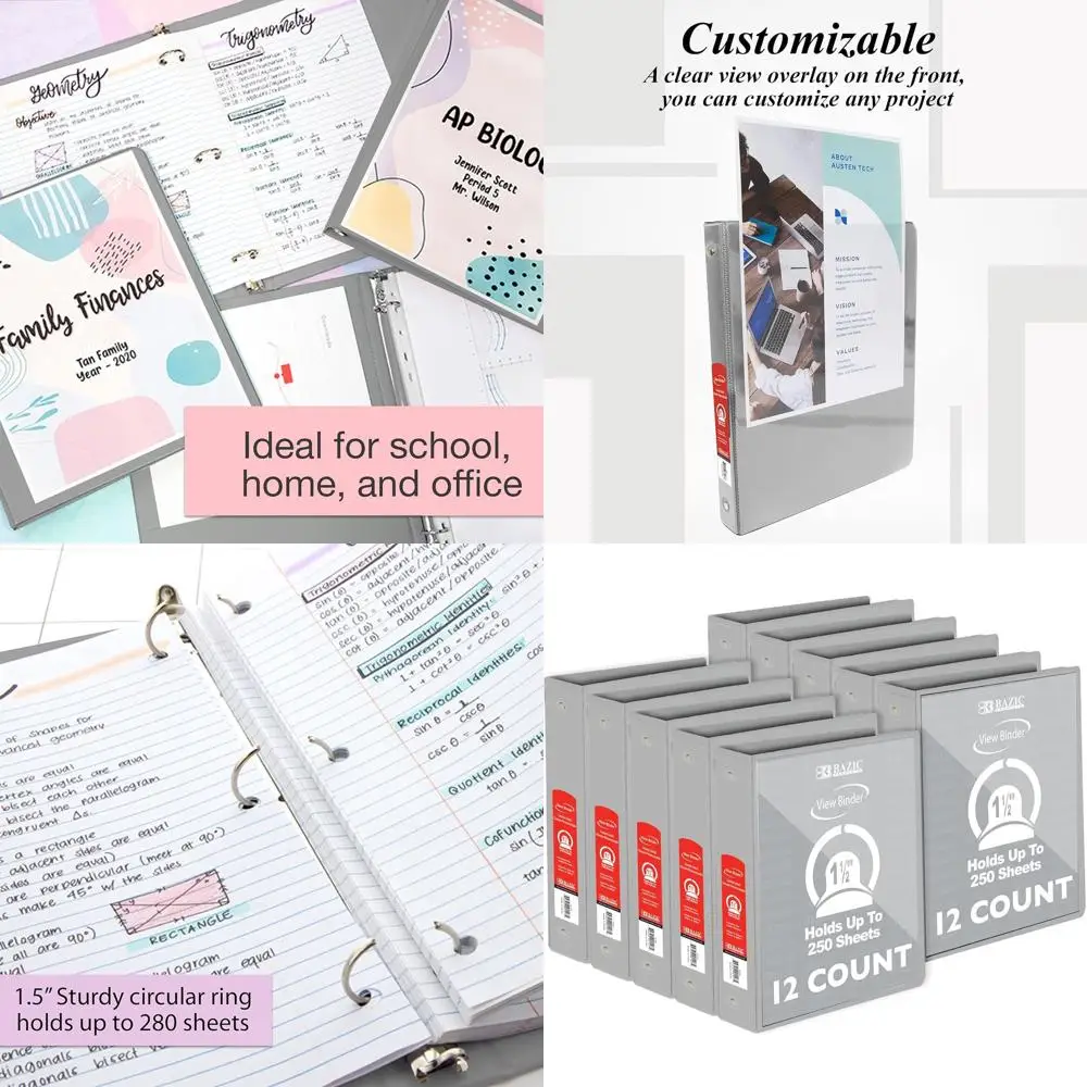 

Grey 1.5-inch Capacity Economy View Binder with Clear Overlay Cover and Round Rings, Ideal for Organization and School/Home Offi