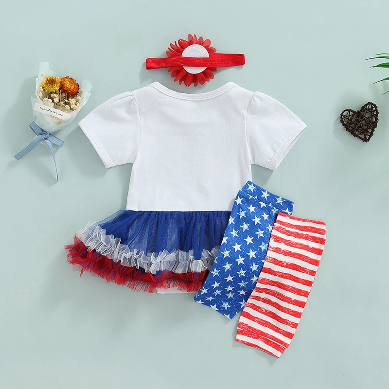 

Baby Girl Sleeveless Romper Matching Headband Ruffle Bloomers Floral Print Summer Outfit for Independence Day