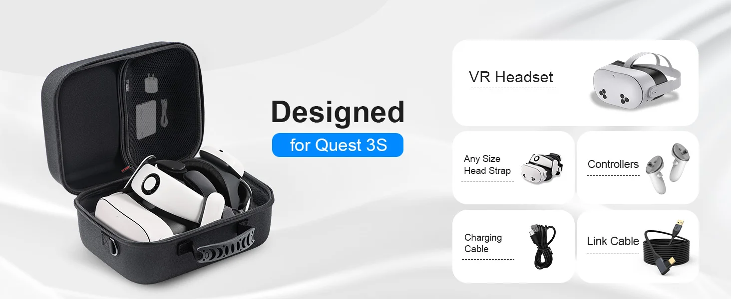 Large Carrying Case for Meta Quest 3/Quest 3S, Hard Travel Case for BOBOVR S3 Pro/Kiwi Design Battery Head Strap and Other Accessories, Storage Case and Soft Lining for Quest 3S