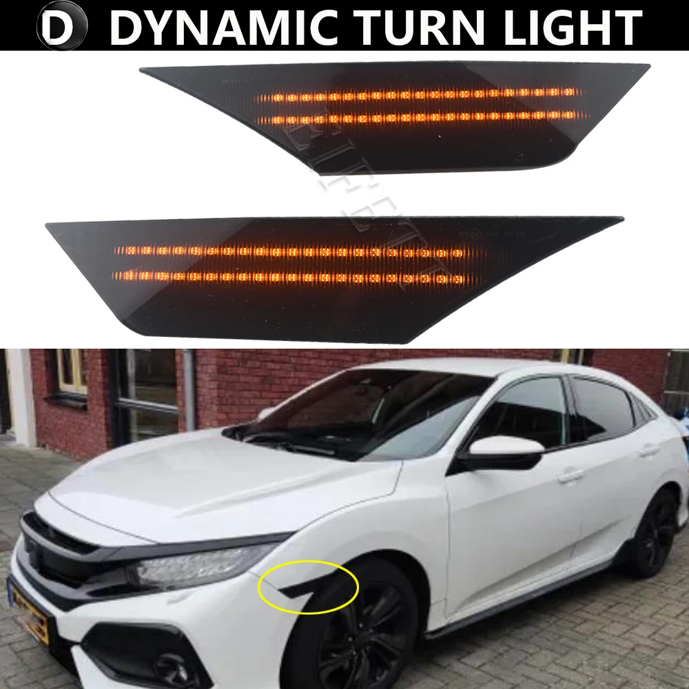 

2Pcs LED Smoked Lens Dynamic LED Turn Signal Flasher Lights Side Marker Lamp For Honda Civic 10th Gen Sedan/Coupe/Hatchback 2016