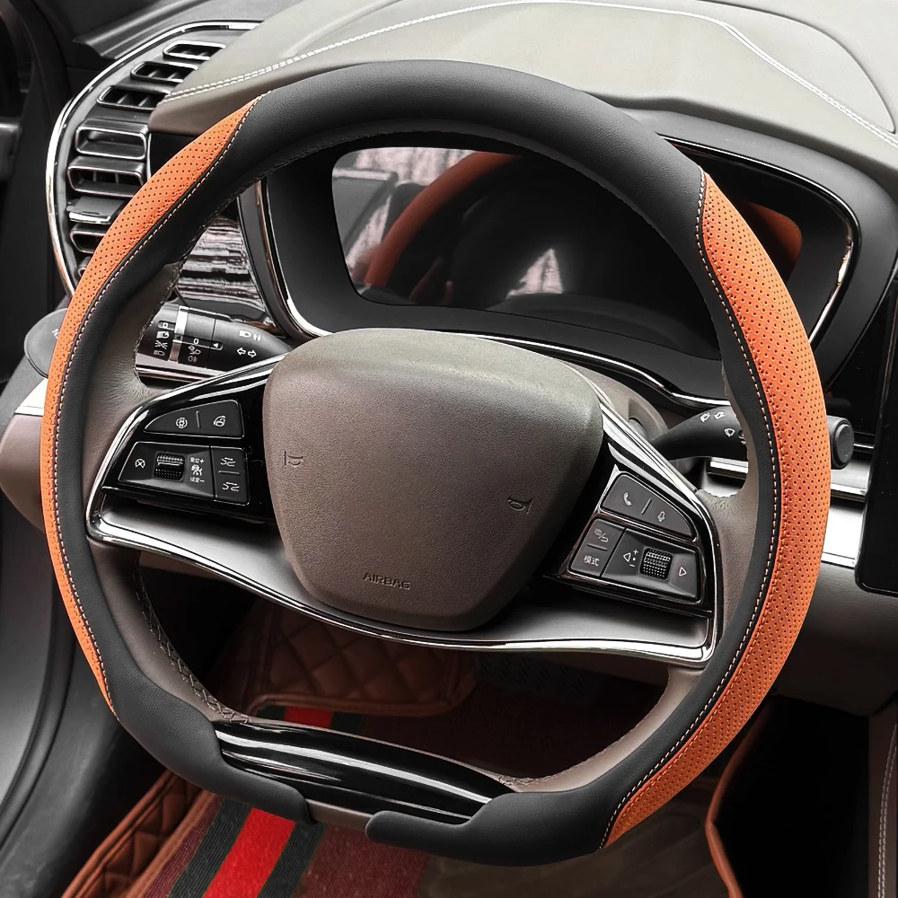 Universal Car Steering Wheel Anti-wear Protective Cover Nappa Leather Texture Anti-scratch Sweat-absorbing Case Non-slip Parts