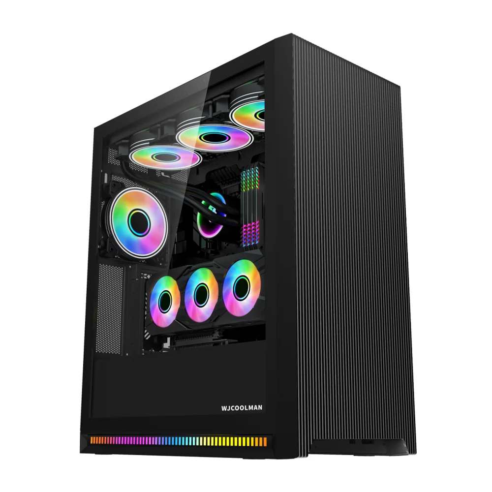 حافظة كمبيوتر شبكية من الزجاج المقسى متوسطة البرج ATX مع باب مفتوح بمفصلات #2