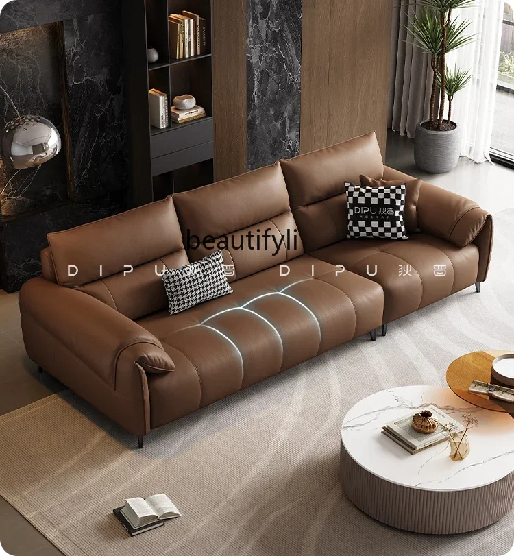 

45Italian minimalist leather sofa living room simple small apartment first layer cowhide new sofa