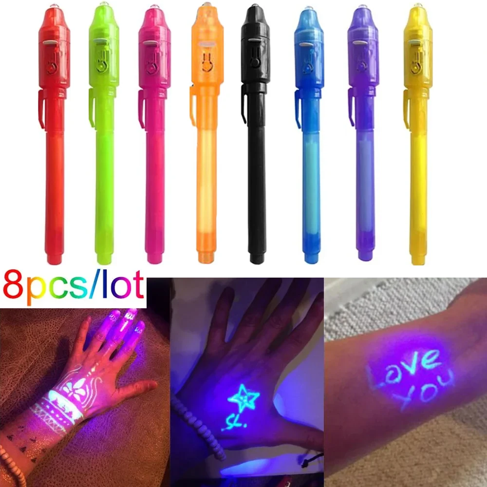 Invisible Ink Pen 8 PCS, Spy Pen with UV Light, Magic Marker for Secret Message,Treasure Box Prizes,Kids Party Favors,Toys Gift