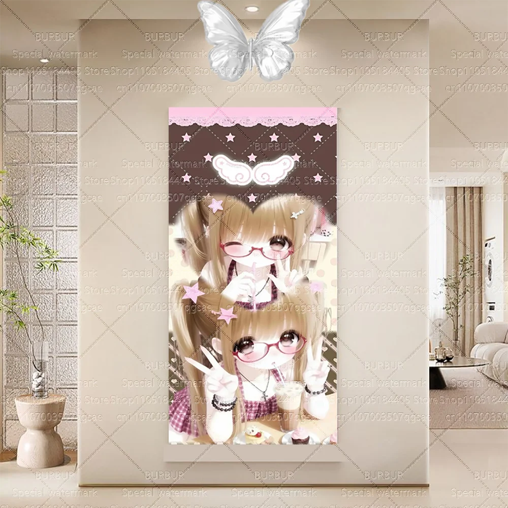 Daily Girl girl's heart anime wall tapestry, extremely cute. Large-sized wall tapestry for the bedroom, long strip style