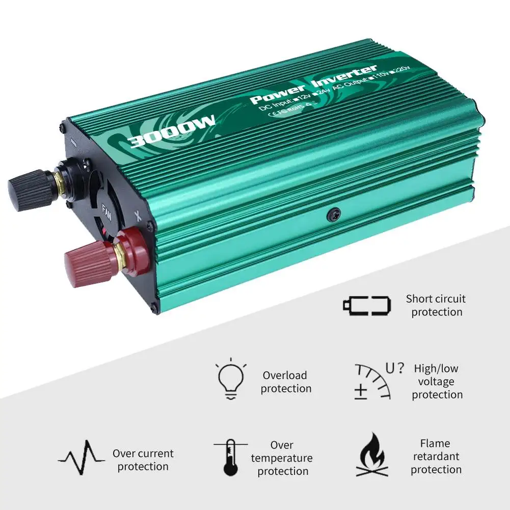 3000W Modified Sine Wave Inverter DC 12V/24V to AC 220V/110V Power Inverter Overload Protection Charger Adapter Universal Socket