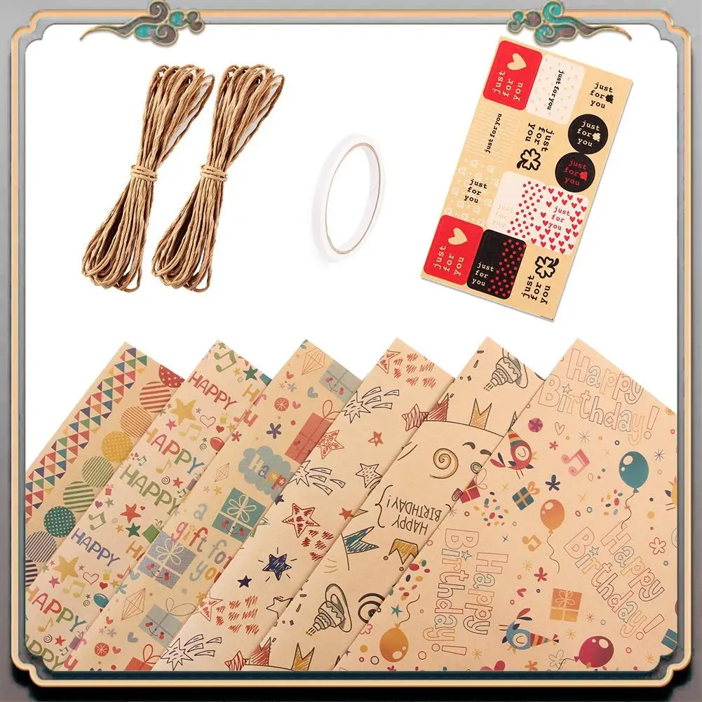 

Durable 6 Pcs Wrapping Paper Sheets,Birthday Wrapping Paper Set Festival Gift Wrap Papers,Ribbon Present Gift Wrapping Paper