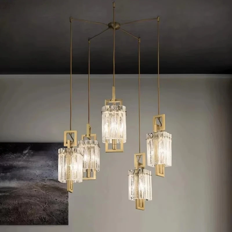 

Light Luxury Post-modern Minimalist Living Room Dining Room Bar Chandelier Bedroom All Copper New Chinese Crystal Chandelier