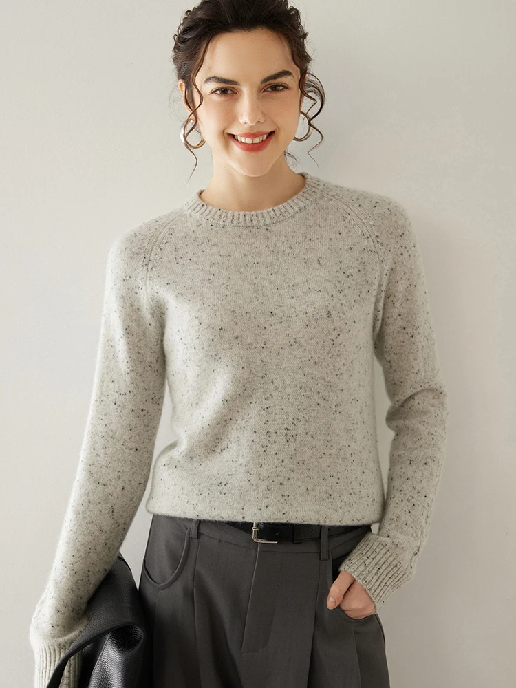 

Warm Soft Thick Women's Elegant Cable Stitch Dots 100% Cashmere Sweater O-Neck Pullover Comfortable Casual Loose Clothing Tops