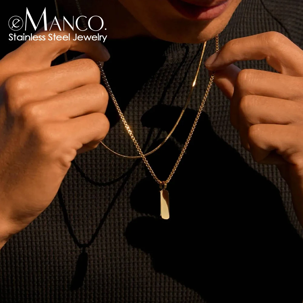 EMANCO Men's Hip-Hop A Chain Collarbone Chain Europe and the United States Titanium Steel Does Not Lose Color Necklace Box Chain