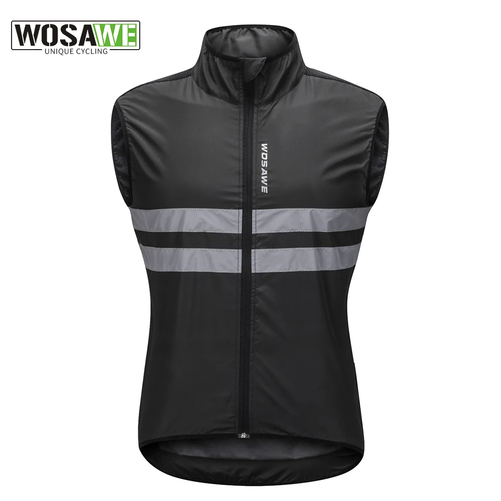 Wosawe reflexivo ciclismo colete à prova de vento mtb bicicleta de estrada sem mangas camisa ciclo superior gilet casaco vento