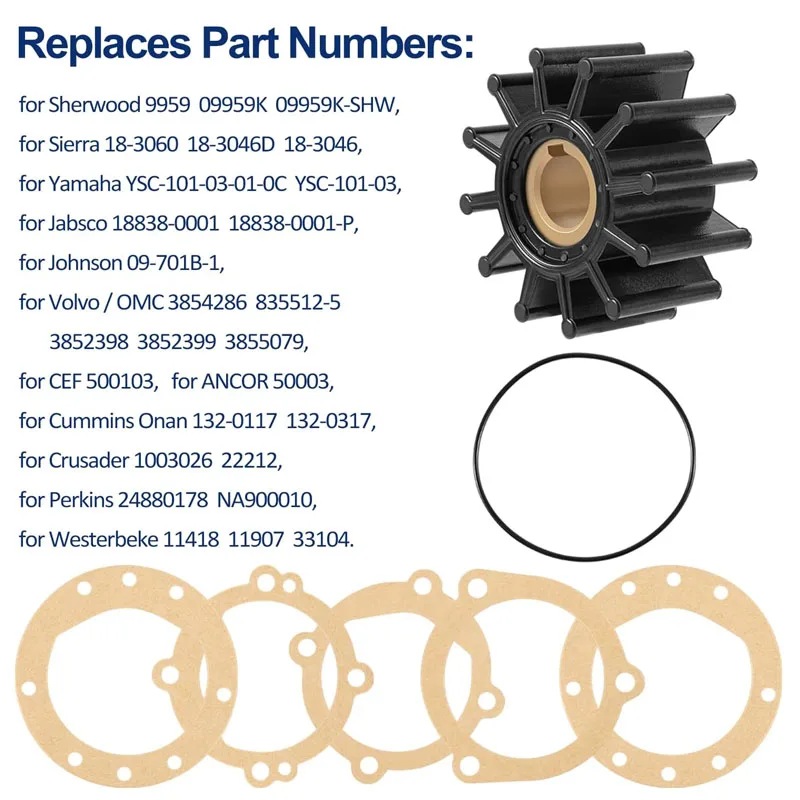 09959K 09959K-SHW 12 Blade Impeller Kit Replacement for Sherwood Water Pump, for Sierra , Yamaha ,Jabsco ,Volvo/OMC More