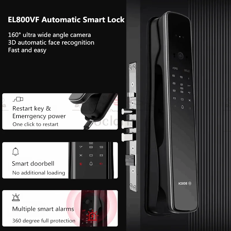 

Fully Automatic Smart Doorlock EL800VF Facial Recognition Fingerprint Lock Anti-theft Door Electronic Password IC Card APP