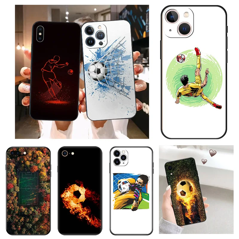 Silicone Soft Phone Case for iphone 16Plus 15 14 13 12 11 16 Pro Max Mini XR SE 7 8 Plus 15ProMax Play Football Black Back Cover