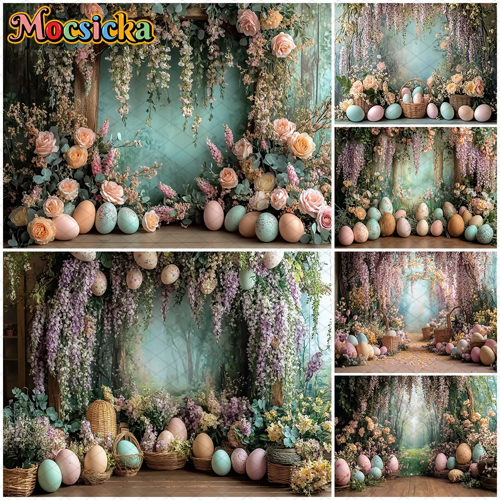 

Mocsicka Spring Flowers Photo Backdrop Easter Egg Wedding Photography Background Garden Decors Party Supplies Shooting Wallpaper