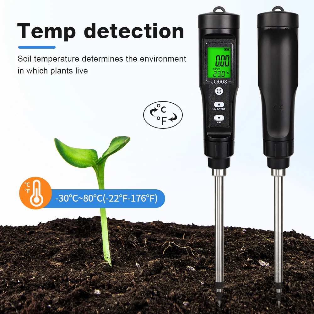 LCD Digital Soil Tester 0.00-10.00mS/cm Soil EC Meter Handheld EC/TEMP 2 In 1 Soil Detector ATC Temp Detection for Garden Farm