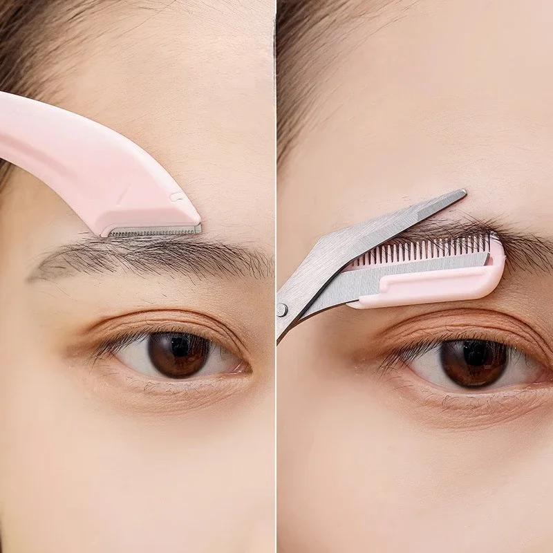 Recortador de cejas, tijeras de acero inoxidable con peine incorporado, crea una depilación de cejas perfecta, utensilio para eliminar el vello Facial para mujeres