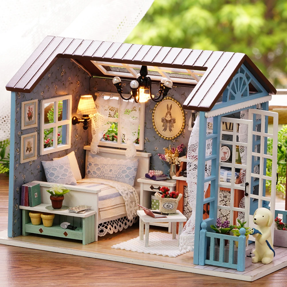 【New】DIY Miniature Dollhouse Kit Realistic Mini 3D Wooden House Room Craft with Furniture LED Lights Christmas Birthday Gift