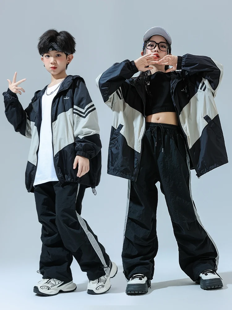 Kids Hip Hop Dance Clothes Loose Cota Pants Boys Street Dance Clothing Girls Jazz Practice Wear Long Sleeves Sport Suit BL13543