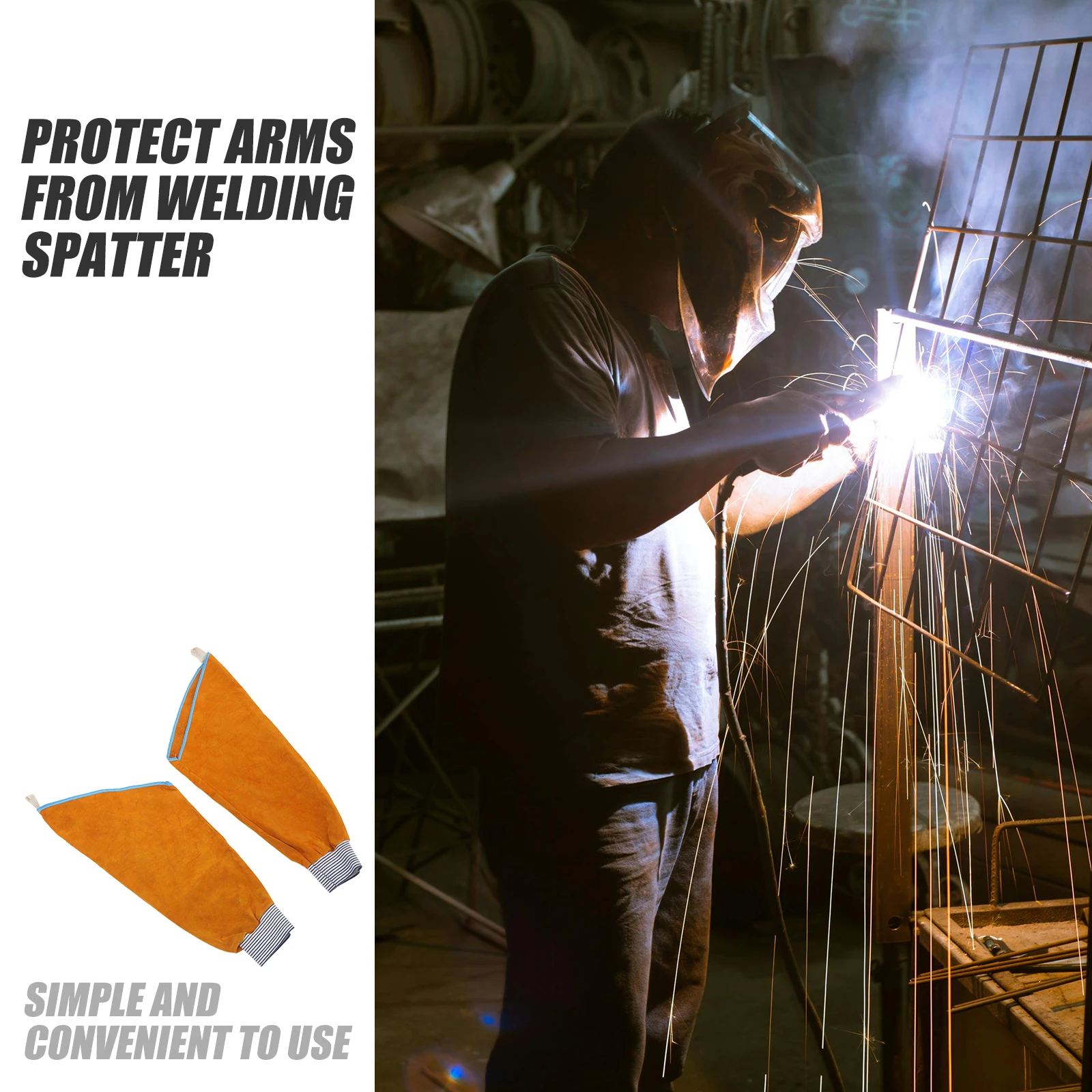 

Heat Resistant Arm Sleeves Heat Resistant Welding Arm Sleeves Yellow Spark Protection Guard Long Durable Cowhide Flame