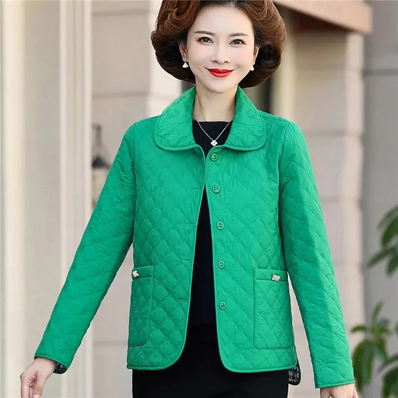 2023 Fashion Simple Women\'s Wear Simple Lightweight Cotton Clothes Mom\'s Wear Autumn/Winter Button Noble Solid Cotton Coat Coat