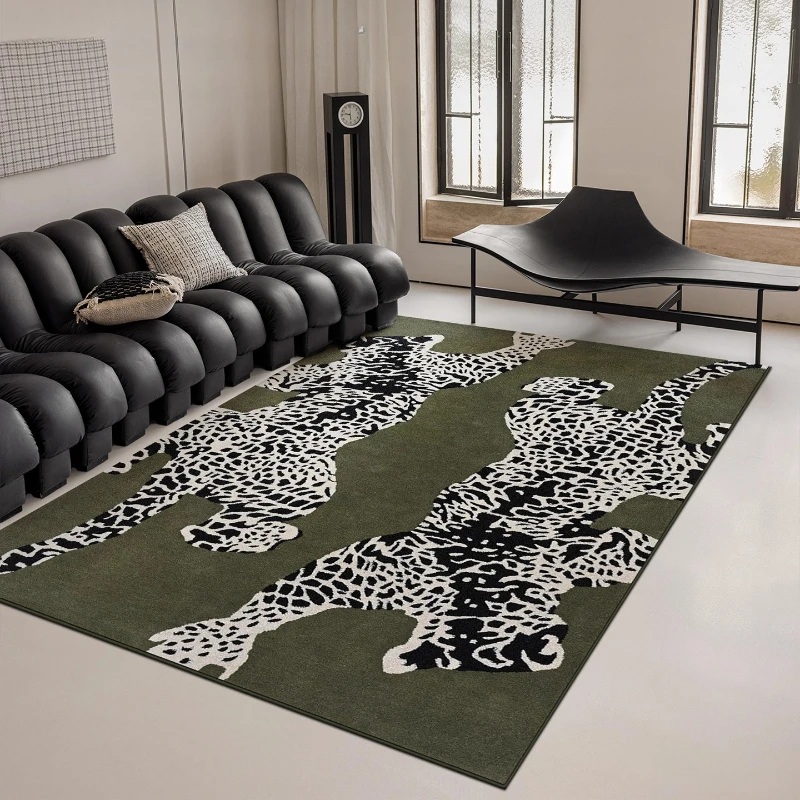 American Retro Style Rugs for Bedroom Leopard Pattern Living Room Decoration Carpet Washable Lounge Soft Floor Mat Anti-slip Rug