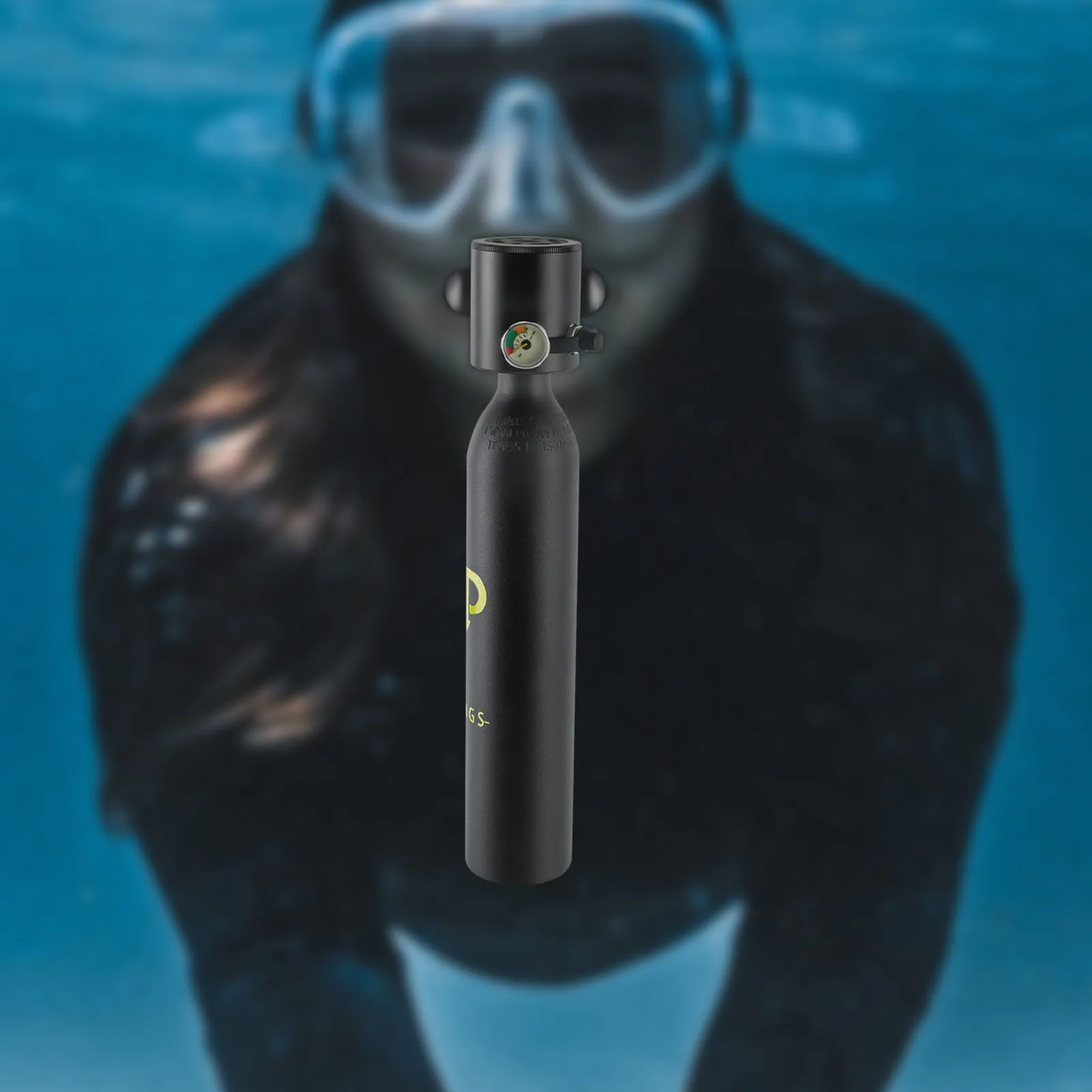 Portable 0.5L Diving Bottle with Gauge, Lightweight 2.2lbs, 5-10 Min Underwater, for Snorkeling Fishing Holiday, Backup Gas Cylinder for Divers (3000PSI/Black) view 3