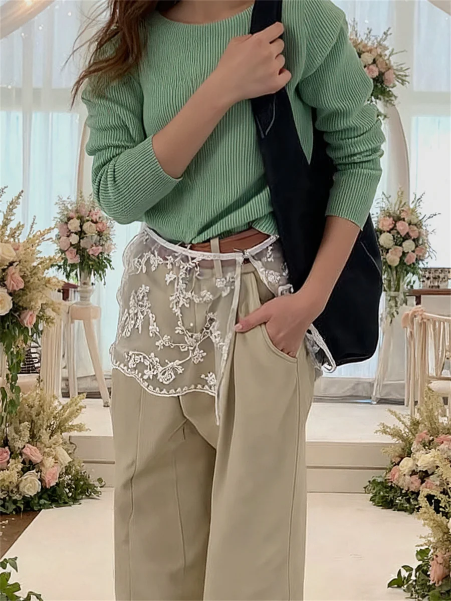 

Мини-юбки из кружева в стиле Y2K, женская одежда, осенние, в стиле пэчворк, длиной до щиколотки, уличный стиль Харадзюку, молодежные, с контрастными вставками, крутые