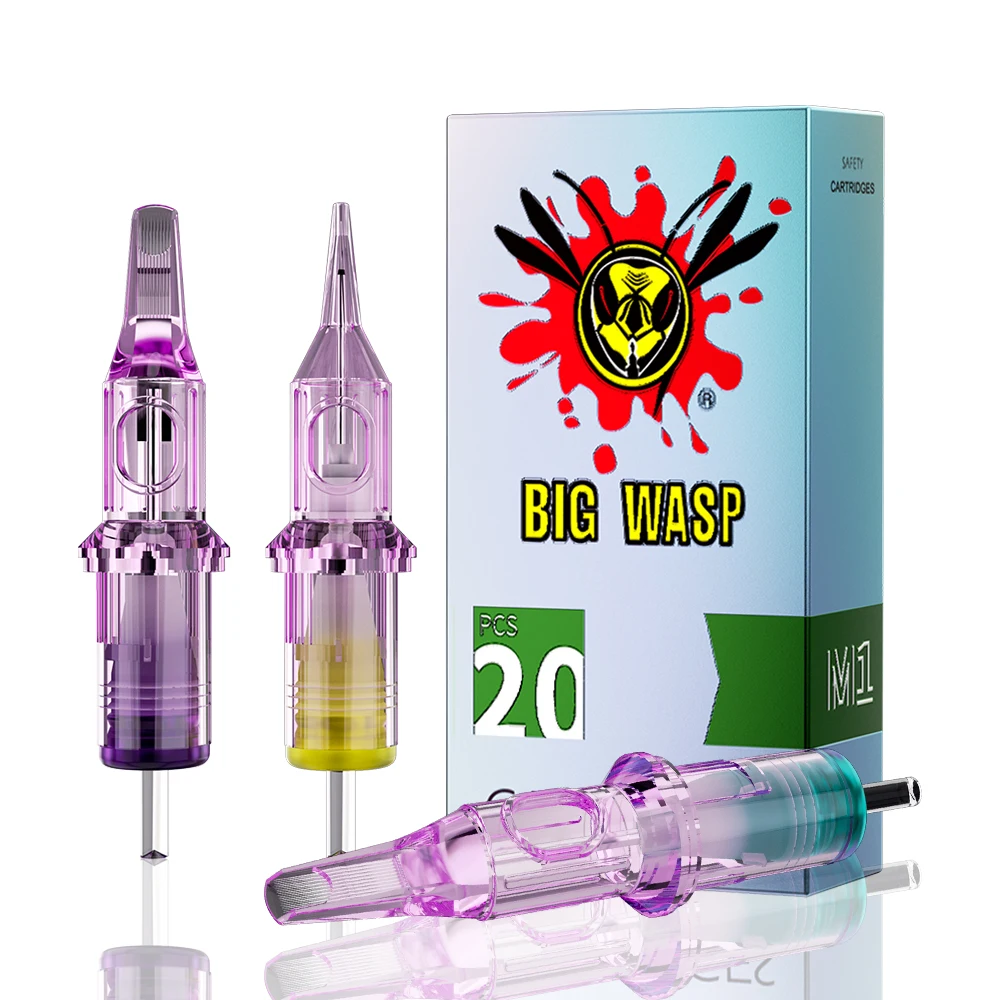 

BIGWASP 20Pcs Purple Tattoo Needles Cartridge Sterilized For Semi Permanent Makeup Eyebrow Lip Body Art Tattoo Machine Supplies