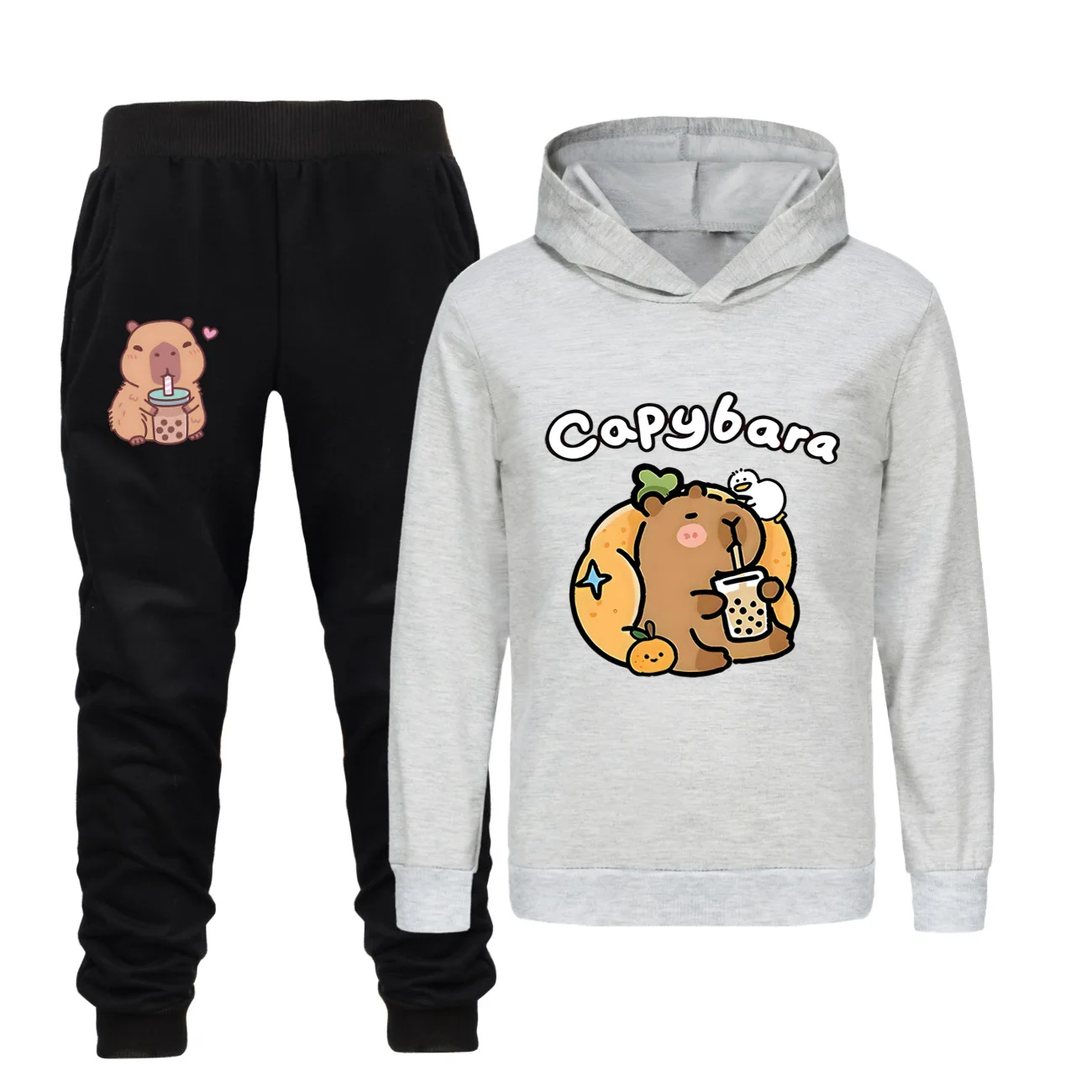 Capybara Print Clothes Suit Fashion Hoodie Pants 2Pcs Set Kids Sportsuit Boy's Causal Outfits Baby Girl's Casual Uniform Sets