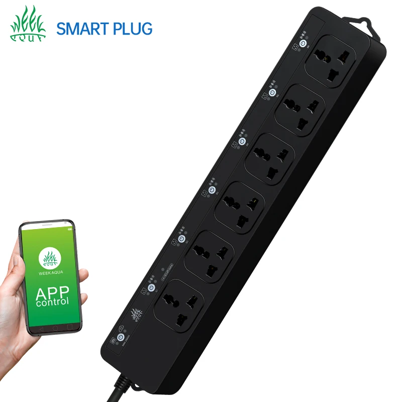 Regleta inteligente UE, Reino Unido, EE. UU., AU, enchufes eléctricos, cable de salida de 6 vías, control remoto por aplicación Bluetooth, temporizador de dispositivo de acuario