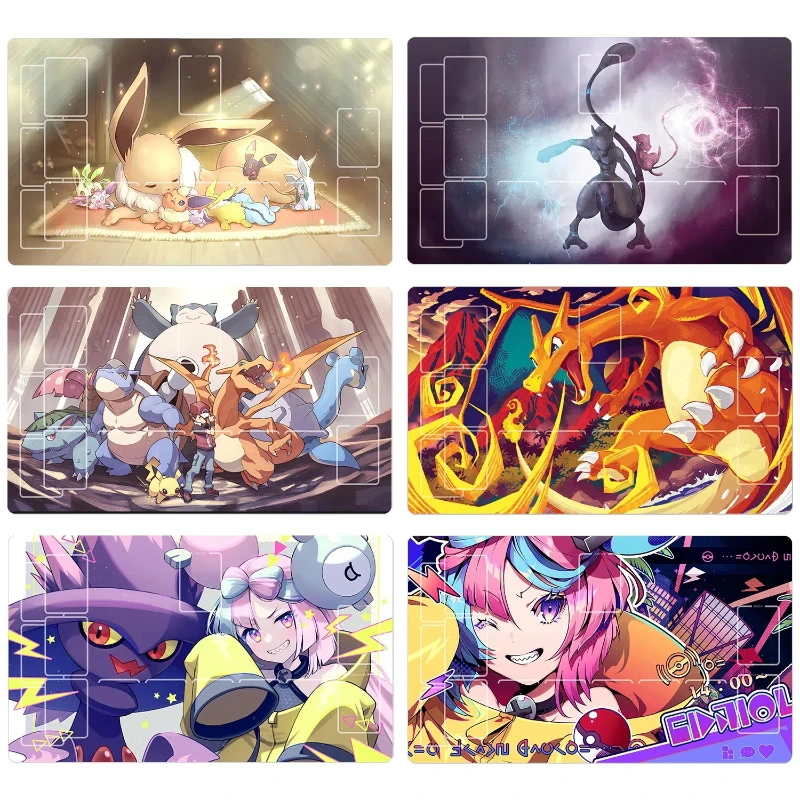 

PTCG Pokemon Dedicated GAME Card Mat Battle Marnie Iono PTCG Charizard Mewtwo Gift Toy Anime Table Mat 60*35*0.2cm