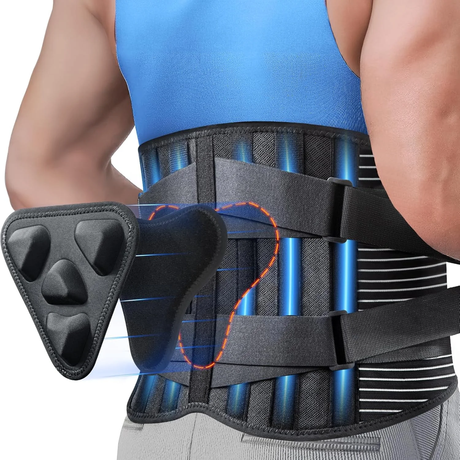Back Brace for  Back Pain Relief with  Lumbar Pad, 6X Back  Belt With Alternative Strips for Men/Women, Soft Breathable Mesh Fab