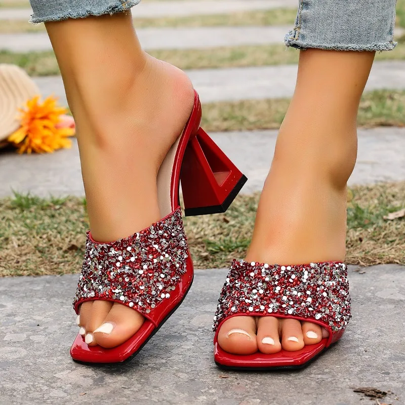 2025 Zomer Nieuwe Puntige Vis Mond Open Teen Modieuze Sexy Party Vrouwen Sandalen Romeinse Vrouwen Slippers Hoge Hak sandalen