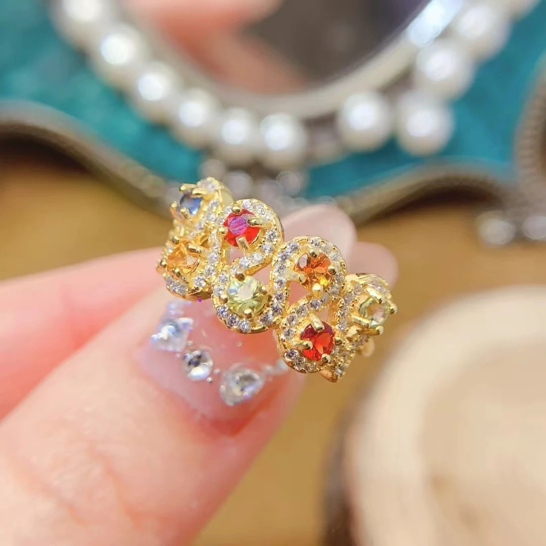 KJJEAXCMY Natural Colorful Sapphire Ring S925 silver , electroplated locking color process, high clarity Full of luster