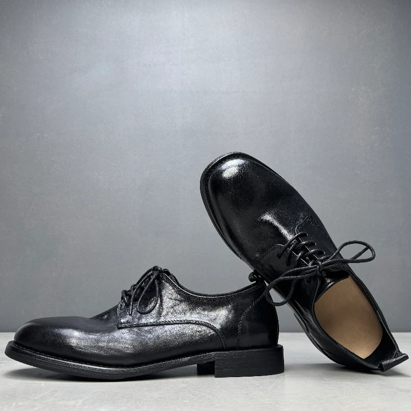 Goodyear Retro Handmade Washed Horsehide Derby Shoes for Men's Hand-sewn Horse Skin Shoes Commuting Casual Horse Leather Shoes
