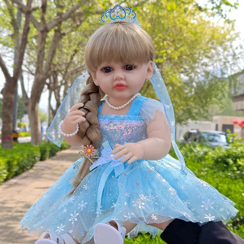 22Inch 55cm Reborn Baby Doll Lifelike Full Body Soft Vinyl Cute Girls Blonde Hair Simulation Dolls Christmas Gift for Toddler