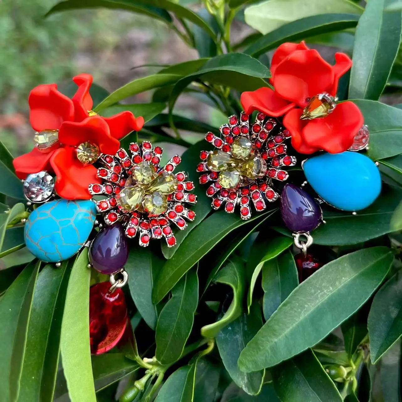 Bohemian Multi Layer handmade water drop Flower Dangle Earrings