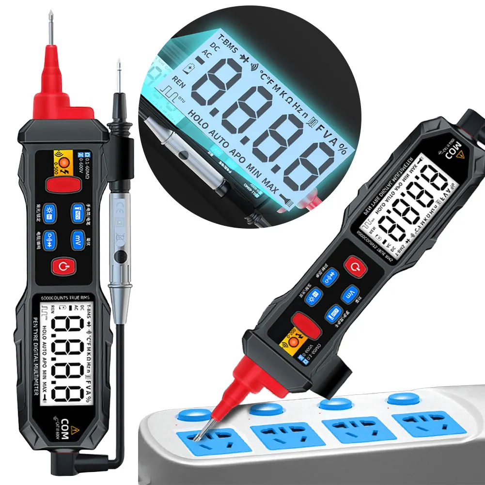 Pen Type Digital Multimeter 6000 Counts AC/DC Voltage Ohm Diode Tester Non-Contact Auto Range LCD Voltage Detector Pen