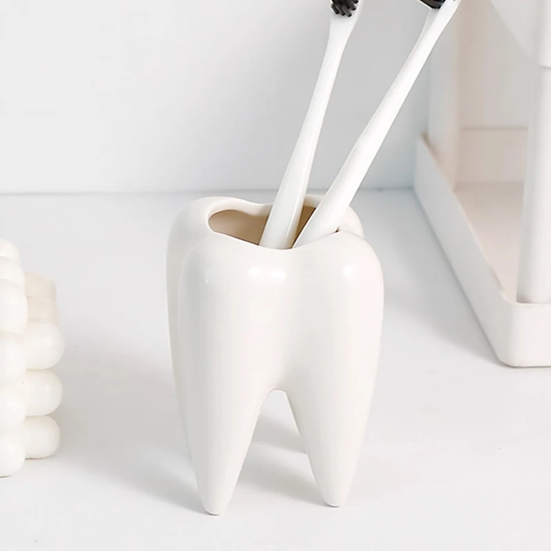 

Creative Tooth Shape Pen Holder, White Teeth Toothbrush Cup, Miscellaneous Storage, Flower Pot Desktop Decoration Ornaments, 1Pc