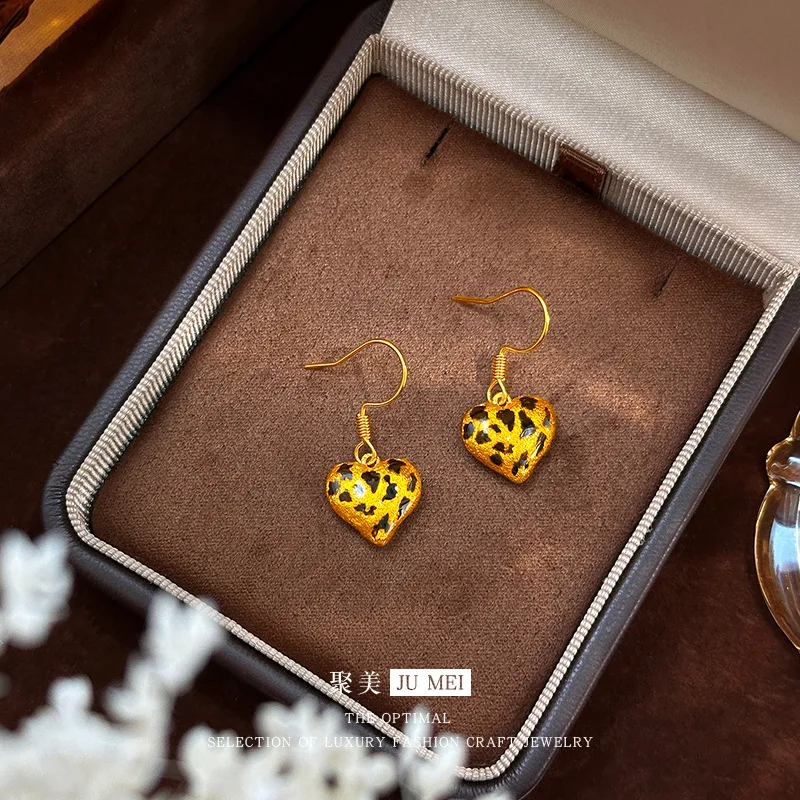 9999 24K real gold store same style women's gold earrings earrings earrings leopard print sexy gift beautiful jewelry