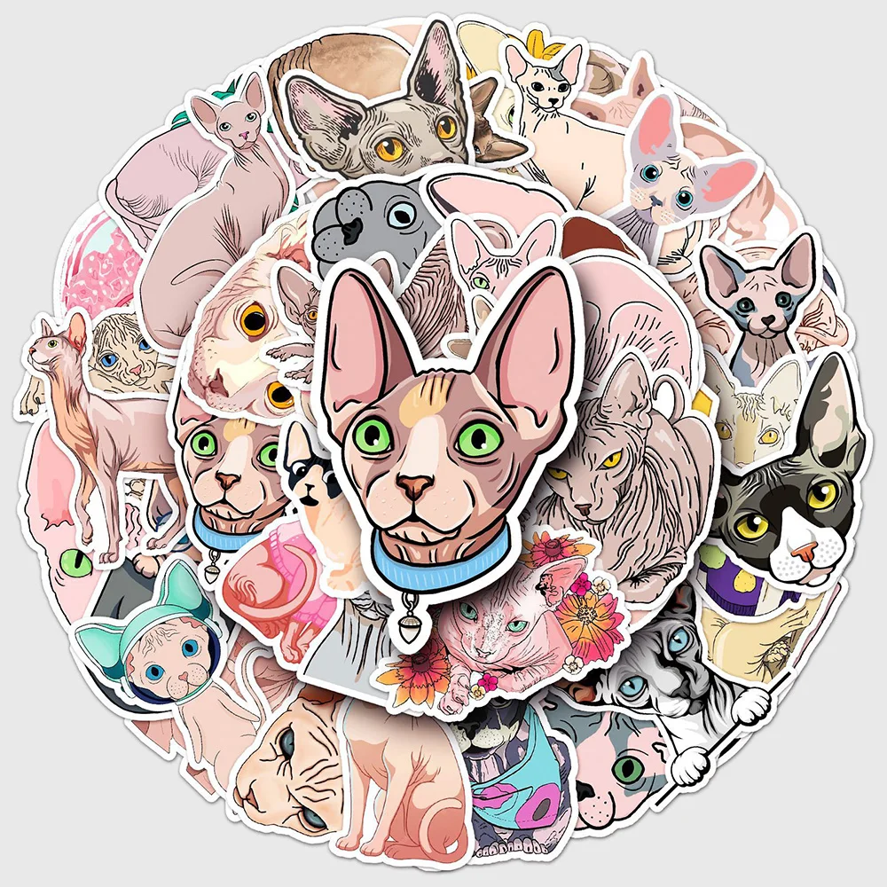 10/30/50PCS Sphinx Canadian Hairless Cat Cartoon Sticker DIY Phone Laptop Luggage Skateboard Graffiti Decals Fun for Kid Gift