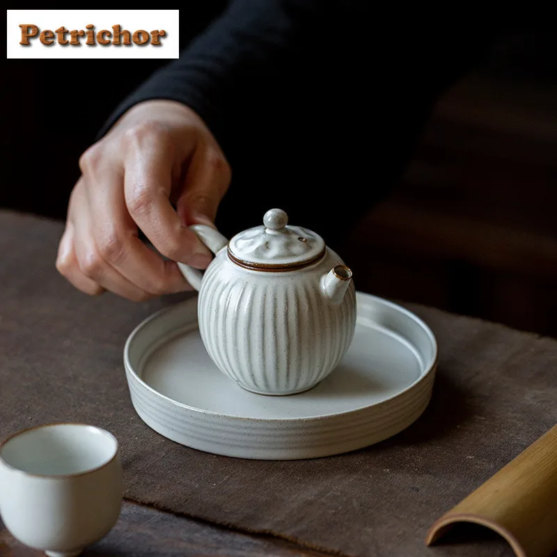 

140ml Powder Yin Striped With White Teapot Zen Tea Infuser Pot Tea Making Kettle With Ball Hole Flower Tea Pot Bearing Craft
