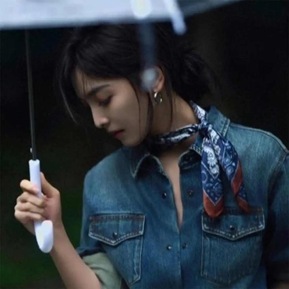 Trendy Square Silk Scarf Flower Pattern Double Sides Head Handkerchief 70*70cm Handbag Wraps Bandana Female