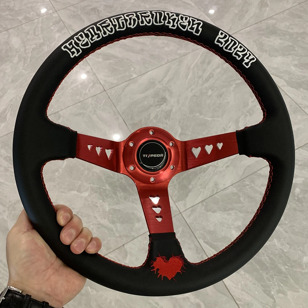 

Heart Leather JDM Style Heartbreak Series Red Embroidery Custom Steering Wheel