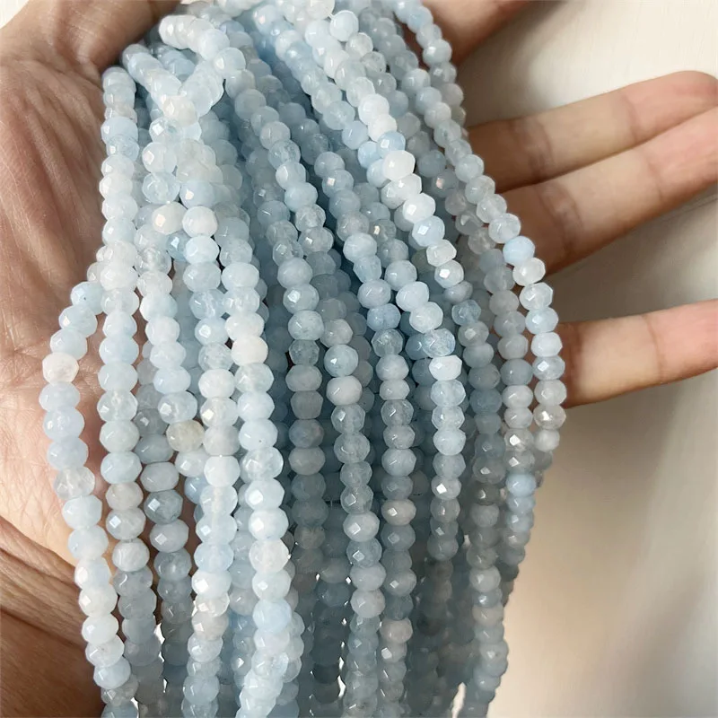 4*6MM Faceted Aquamarine Bracelet Vintage Natural Stone Jewelry Noble Elegant Exquisite Beaded Hand ChainWomen Boho Geometric
