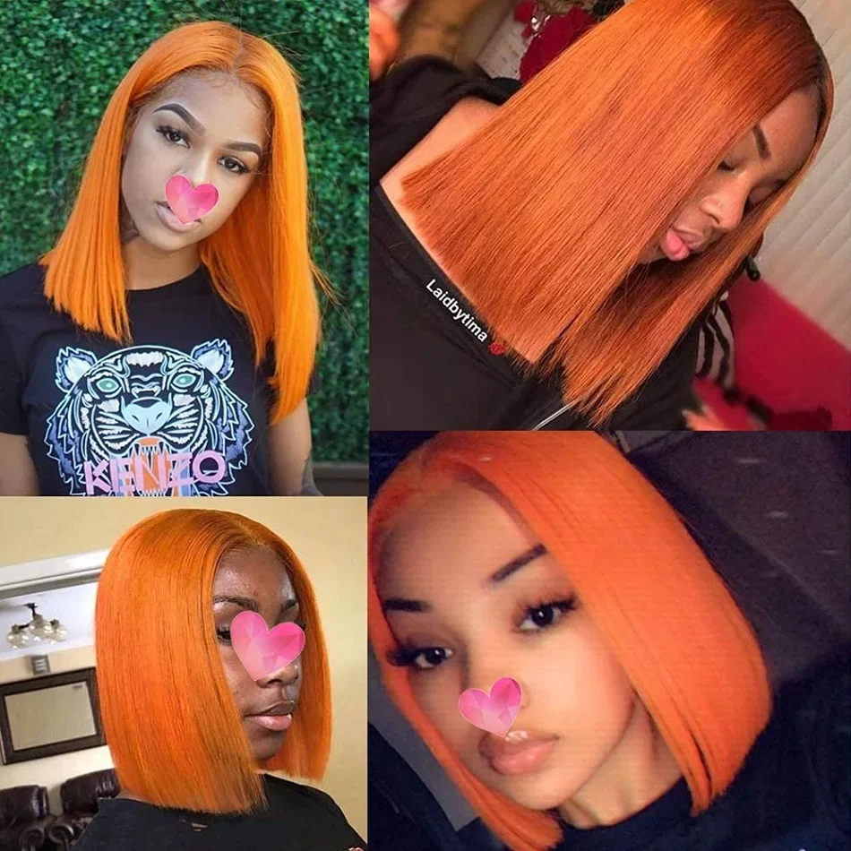 ジンジャーオレンジストレート人毛ウィッグ 13 × 6 × 1 T 部分レースウィッグ女性のためのブラジルレミー人毛ウィッグ透明レース 350 色