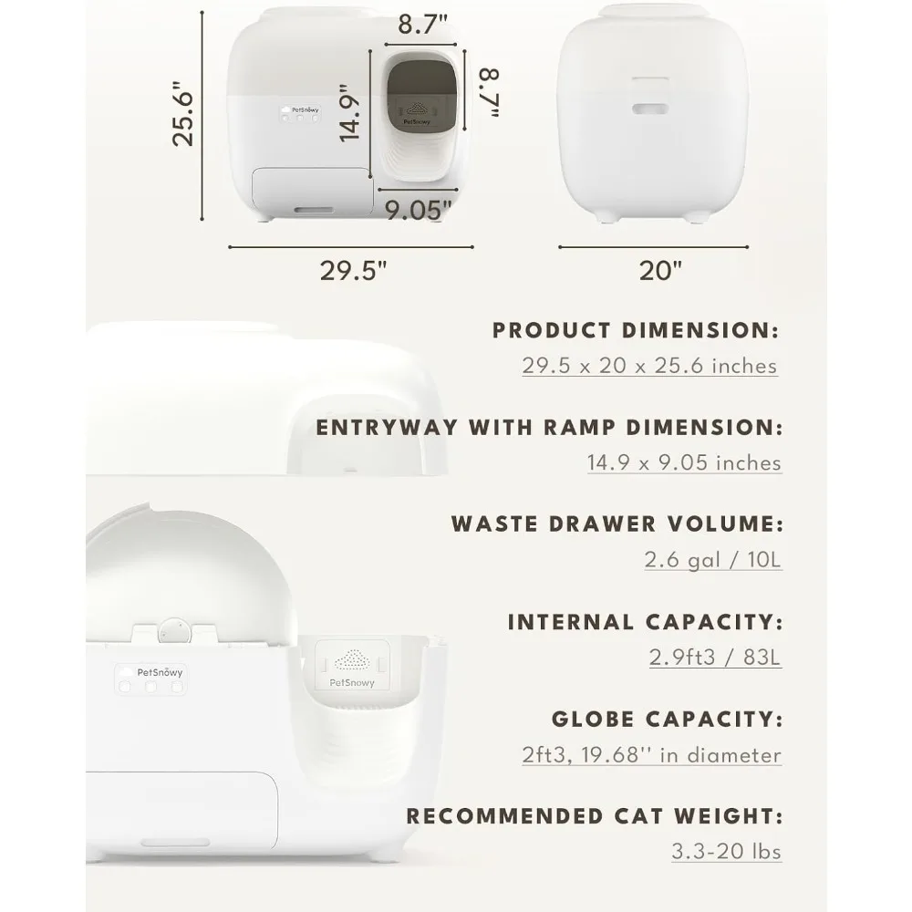 Snow+ Self Cleaning Automatic Litter Box with Zero Odor TiO2 System Automatic Cat Litter Box Self Cleaning for 3.3-20 lbs